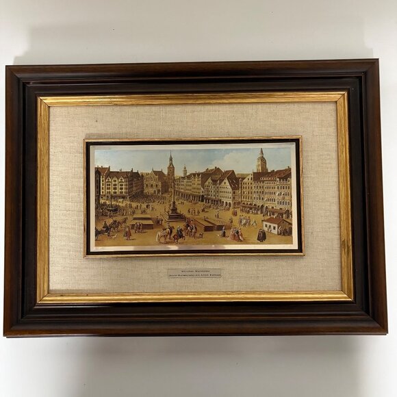 Bottega DArte Munich Marketplace Scene 925 Silver Plate Lithograph Italy Vintage - Picture 1 of 10